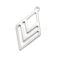 Rhombus 304 Stainless Steel Pendants, Stainless Steel Color, 40x19x1mm, Hole: 2mm