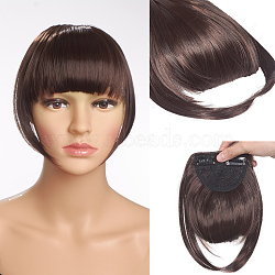 Clip in Hair Fringe for Women, Heat Resistant High Temperature Fiber, Synthetic Flat Bang with Temples Front Face Fringe, Dark Brown, 19.6~21.6inches(50~55cm)(OHAR-G006-C03)