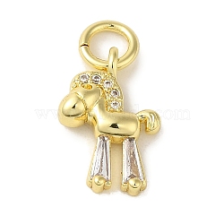 Brass Micro Pave Clear Cubic Zirconia Pendants, Horse, Real 18K Gold Plated, 15.5x10.5x3.5mm, Hole: 3.8mm(KK-R162-024G)