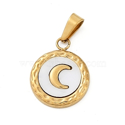 Plastic Pendants, with Ion Plating(IP) 304 Stainless Steel Findings, Flat Round with Moon, Real 18K Gold Plated, 17.5x14x2mm, Hole: 5.5x3mm(STAS-P378-02G)