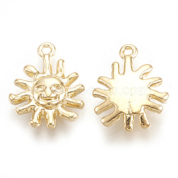 Brass Pendants, Real 18K Gold Plated, Sun, 15.5x12x3mm, Hole: 1mm(X-KK-S348-019)