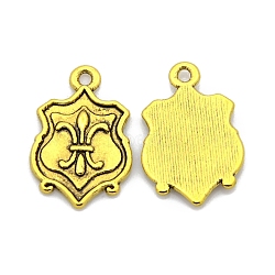 Tibetan Style Alloy Shield Carved Fleur De Lis Pendants, Antique Golden, Lead Free & Cadmium Free, 24x15x2mm, Hole: 2mm(TIBEP-EAAA056Y-AG-LF)