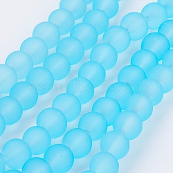 Transparent Glass Bead Strands, Frosted, Round, Light Sky Blue, 6mm, Hole: 1.3~1.6mm, about 140pcs/strand, 31.4 inch(GLAA-S031-6mm-2)