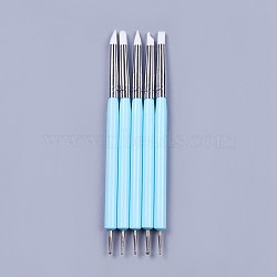 Silicone Double Head Nail Art Dotting Tools, Nail Brush Pens, Painting Drawing Line Brushes, with Brass Tube and Acrylic Finding, Sky Blue, 14.6~14.7x0.7mm, 5pcs/set(AJEW-L072-54A)