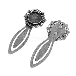 Tibetan Style Bookmark Cabochon Settings, Cadmium Free & Lead Free, Antique Silver, Tray: 18mm, 79x30x4mm(TIBE-S154-AS-NR)