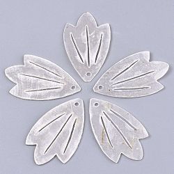 Natural Capiz Shell Pendants, Leaf, Linen, 34~39x27.5~28.5x1mm, Hole: 1.6mm(X-SHEL-N026-108)