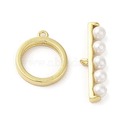 Rack Plating Brass Toggle Clasp, with Plastic Imitation Pearl, Real 18K Gold Plated, Long-Lasting Plated, Cadmium Free & Lead Free, Ring, 17x14.5x2.5mm, Hole: 1.4mm, Bar: 7.5x24x4mm, Hole: 1.4mm(KK-C052-47G)