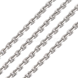 304 Stainless Steel Cable Chains, Diamond Cut Chains, Unwelded, Faceted, Oval, Stainless Steel Color, 4.5x3.5x1mm(CHS-K002-28)