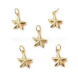 Brass Pendants, Long-Lasting Plated, Cadmium Free & Lead Free, Starfish, Real 18K Gold Plated, 11x8.5x2mm, Hole: 2.5mm(KK-P207-016G-RS)