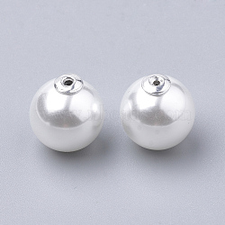 Eco-Friendly Plastic Imitation Pearl Beads, High Luster, Grade A, Half Drilled, Round, White, 15x14mm, Half Hole: 0.8mm(MACR-T013-27)