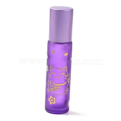 Glass Roller Bottles, with Lid and Glass Roller Balls, Refillable Bottles, Column with Fortune Cat Pattern & Chinese Character, Medium Purple, 2x8.6cm, Hole: 9.5mm, Capacity: 10ml(0.34fl. oz)(MRMJ-M002-04A-02)