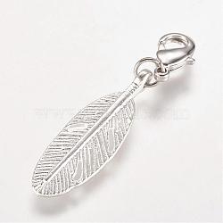 Alloy Pendant, with Brass Lobster Claw Clasps, Feather, Antique Silver, 43mm(HJEW-JM00289-09)