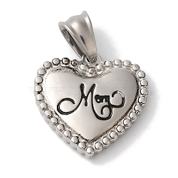 Non-Tarnish Mother's Day 304 Stainless Steel Pendants, Heart wirh Word Mom Charm, Stainless Steel Color, 21.5x22.5x3.5mm, Hole: 8x5mm(STAS-Z075-01P)