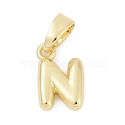 Brass Charms, Letter, Cadmium Free & Lead Free, Long-Lasting Plated, Rack Plating, Letter N, 10x7x2.5mm, Hole: 3x5mm(KK-G522-54N-G)