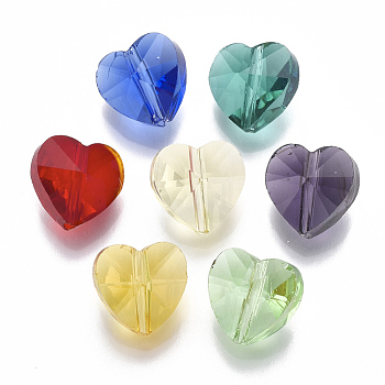 Transparent Glass Beads, Faceted, Heart, Mixed Color, 10x10x7mm, Hole: 1.2mm