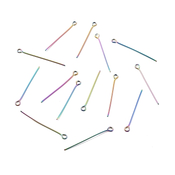 Ion Plating(IP) 304 Stainless Steel Eye Pins, Rainbow Color, 30x0.6mm, 22 Gauge, Hole: 1.6mm