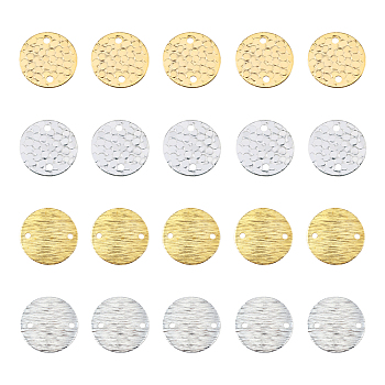 40Pcs 4 Style Brass Links Connectors, Flat Round, Golden & Silver, 14~15x0.5~1mm, Hole: 1.2~1.6mm, 10pcs/style