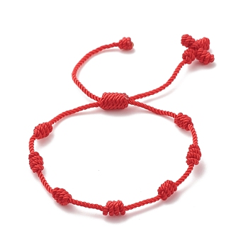 Nylon Braided Knot Cord Bracelet, Lucky Adjustable Bracelet for Kids, Red, Inner Diameter: 1-5/8~2-3/4 inch(4~6.8cm)