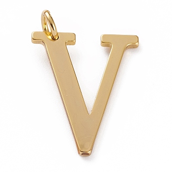 Golden Brass Pendants, Long-Lasting Plated, Letter, Letter.V, 27x21x1.5mm, Hole: 3.5mm