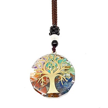 Resin & Natural & Synthetic Mixed Gemstone Pendant Necklaces, Tree of Life, 25.59 inch(65cm)