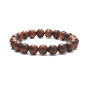 Natural Wood Round Beaded Stretch Bracelet, Yoga Jewelry for Men Women, Coconut Brown, Inner Diameter: 2-3/8 inch(5.9cm), Beads: 10mm