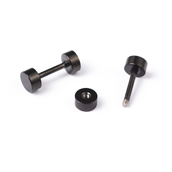Flat Round 304 Stainless Steel Barbell Cartilage Earrings, Screw Back Earrings, Hypoallergenic Earrings, Gunmetal, 10x4mm, Pin: 1mm