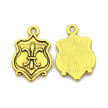 Tibetan Style Alloy Shield Carved Fleur De Lis Pendants, Antique Golden, Lead Free & Cadmium Free, 24x15x2mm, Hole: 2mm