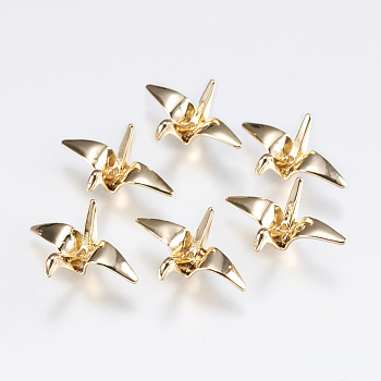 Brass Beads, Paper Crane, Real 18K Gold Plated, 16x23x9mm, Hole: 1mm