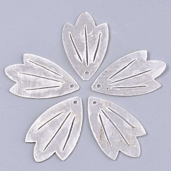 Natural Capiz Shell Pendants, Leaf, Linen, 34~39x27.5~28.5x1mm, Hole: 1.6mm