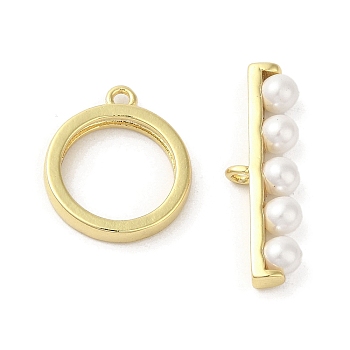 Rack Plating Brass Toggle Clasp, with Plastic Imitation Pearl, Real 18K Gold Plated, Long-Lasting Plated, Cadmium Free & Lead Free, Ring, 17x14.5x2.5mm, Hole: 1.4mm