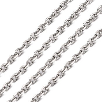 304 Stainless Steel Cable Chains, Diamond Cut Chains, Unwelded, Faceted, Oval, Stainless Steel Color, 4.5x3.5x1mm