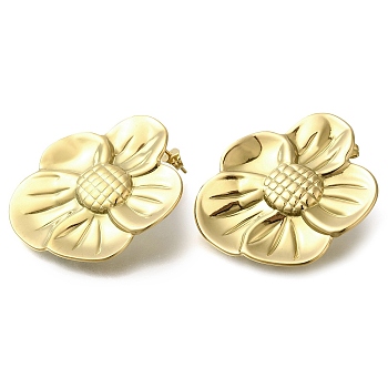 Ion Plating(IP) 304 Stainless Steel Flower Stud Earrings, Real 18K Gold Plated & Gunmetal, 40x36mm