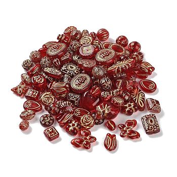 Transparent Acrylic Beads, Metal Enlaced, Mixed Shapes, Dark Red, 7.5~22.5x7.5~21x5.5~13mm, Hole: 1.2~5.5mm