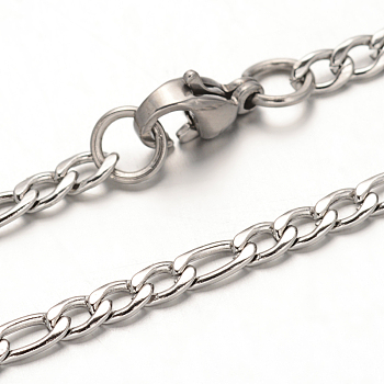 304 Stainless Steel Figaro Chain Necklaces, with Lobster Claw Clasps, Stainless Steel Color, 19.6 inch(50cm), 3mm