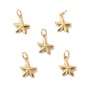 Brass Pendants, Long-Lasting Plated, Cadmium Free & Lead Free, Starfish, Real 18K Gold Plated, 11x8.5x2mm, Hole: 2.5mm