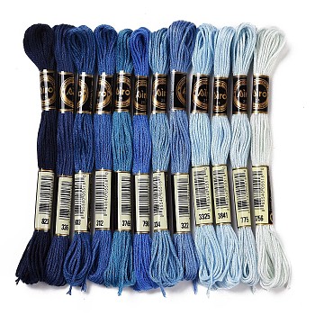 12 Skeins 12 Colors 6-Ply Polyester Embroidery Floss, Cross Stitch Threads, Gradient Color, Blue, 0.5mm, about 8.75 Yards(8m)/Skein, 12 skeins/set