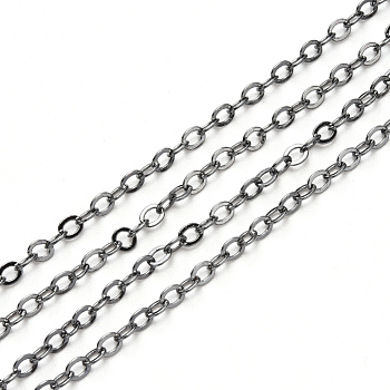 3.28 Feet Brass Cable Chains, Soldered, Flat Oval, Gunmetal, 2.2x1.9x0.3mm, Fit for 0.6x4mm Jump Rings