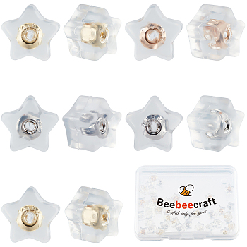 Beebeecraft 40Pcs 4 Colors Silicone Ear Nuts, Earring Backs, with Brass Findings, Star, Mixed Color, 6x6x5mm, Hole: 0.7mm, 10pcs/color