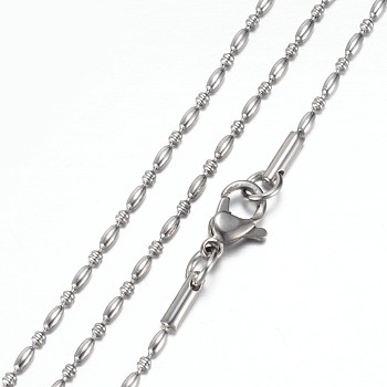 Non-Tarnish 304 Stainless Steel Beaded Necklaces, with Lobster Claw Clasps, Stainless Steel Color, 20 inch(50.8)cm, 1.5mm
