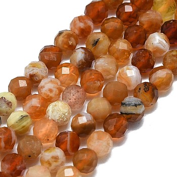 Natural Fire Opal Beads Strands, Faceted, Round, 4~4.5mm, Hole: 0.6mm, about 92~93pcs/strand, 15.16~15.35 inch(38.5~39cm)