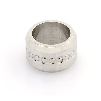304 Stainless Steel Column Carved Circle Large Hole Beads, Stainless Steel Color, 11x7mm, Hole: 8mm