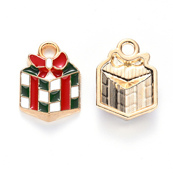 Alloy Enamel Charms, for Christmas, Christmas Gift, Light Gold, Colorful, 14x10x3mm, Hole: 2mm