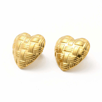 304 Stainless Steel Stud Earring Findings, with Vertical Loops, Heart, Golden, 19x20x3mm, Hole: 1.6mm, Pin: 0.7mm