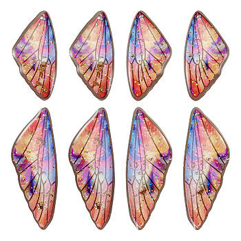 Transparent Resin Wing Pendants Set, with Gold Foil, Butterfly Wing Charms, Sienna, 29.5~39.5x14.5x2.5mm, Hole: 0.8mm, 2 pairs/set