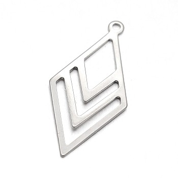 Rhombus 201 Stainless Steel Pendants, Stainless Steel Color, 40x19x1mm, Hole: 2mm