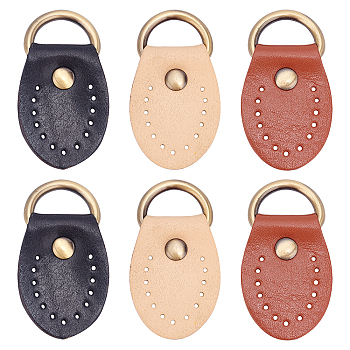 CHGCRAFT Genuine Leather Bag Accessories, with Antique Bronze Iron D Ring, Bag replacement Accessories, Mixed Color, 51x31x1mm, Hole: 1.5mm and 9x19mm, 3 colors, 2pcs/color, 6pcs/box