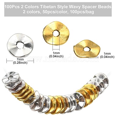 100Pcs 2 Colors Tibetan Style Wavy Spacer Beads(TIBEB-YW0001-67)-2