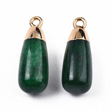 Light Gold Dark Green Teardrop Natural Agate Pendants