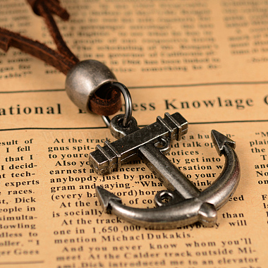 Anchor Adjustable Leather Alloy Pendant Necklaces(NJEW-K031-34)-2