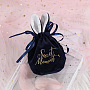 Drawstring Velvet Bags, with Rabbit Ear, Sweet Moment Printed Gift Bag, Wedding Celebration Candy Bags, Dark Blue, 17x10x13cm